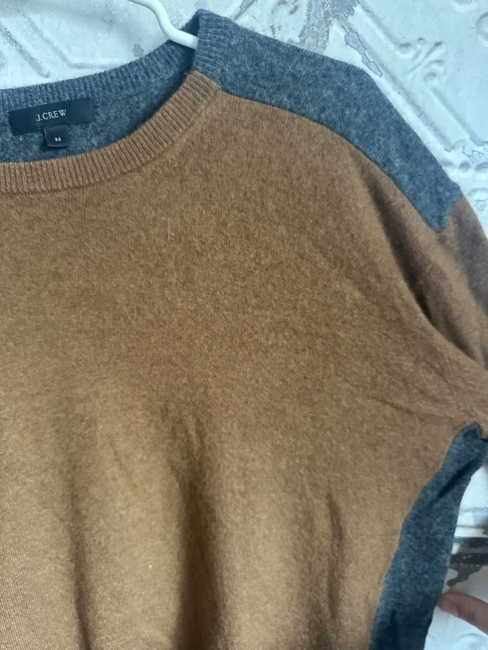 J. Crew wool blend Two-Tone Crewneck Sweater in Brown and Gray